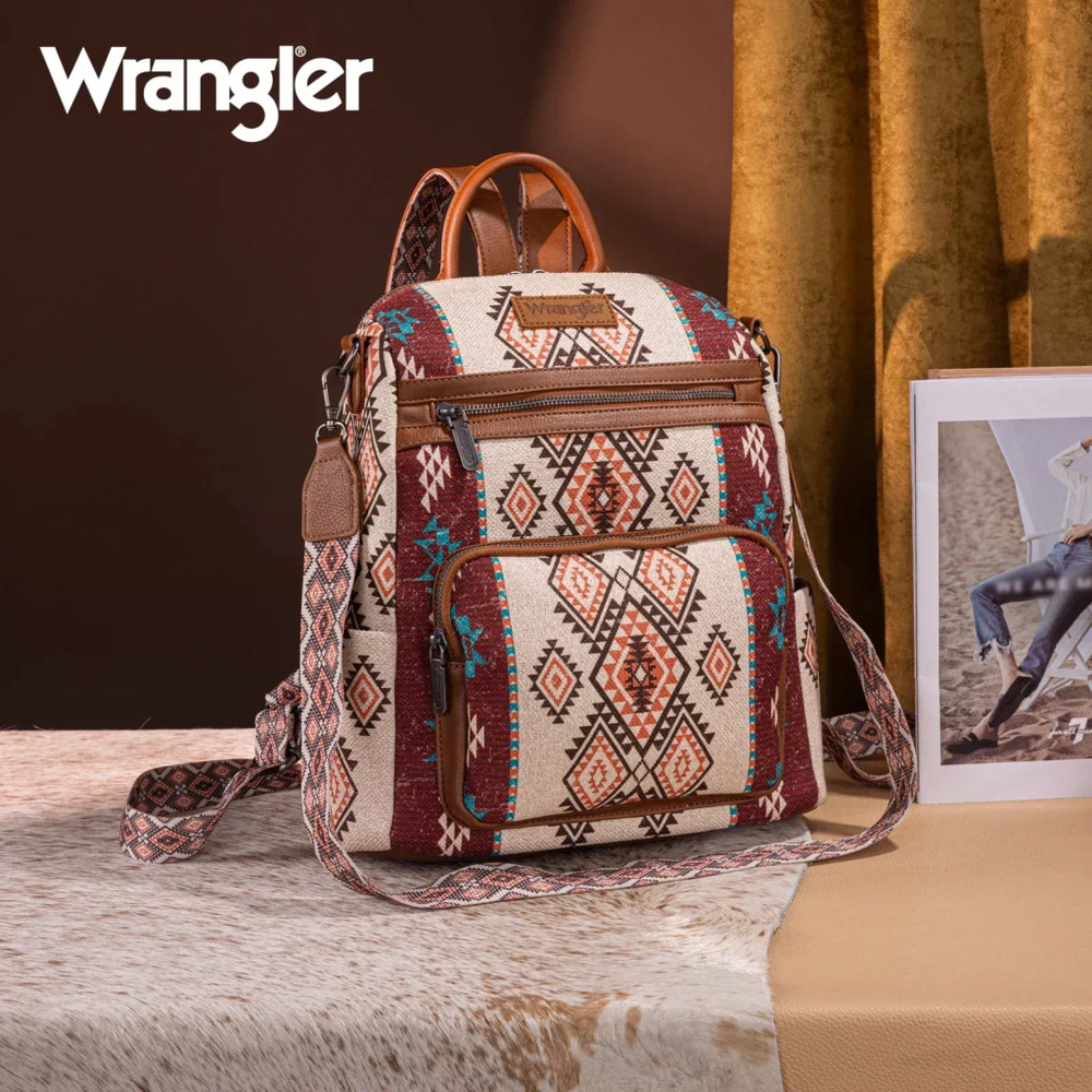 Wrangler Aztec Print Backpack/Crossbody -Brown